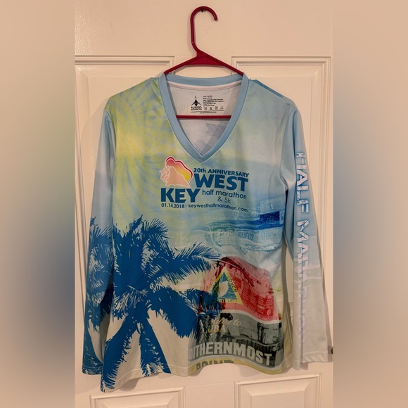Tops - 20th Anniversary Key West Half Marathon Long Sleeve Tee - Light Blue/Yellow